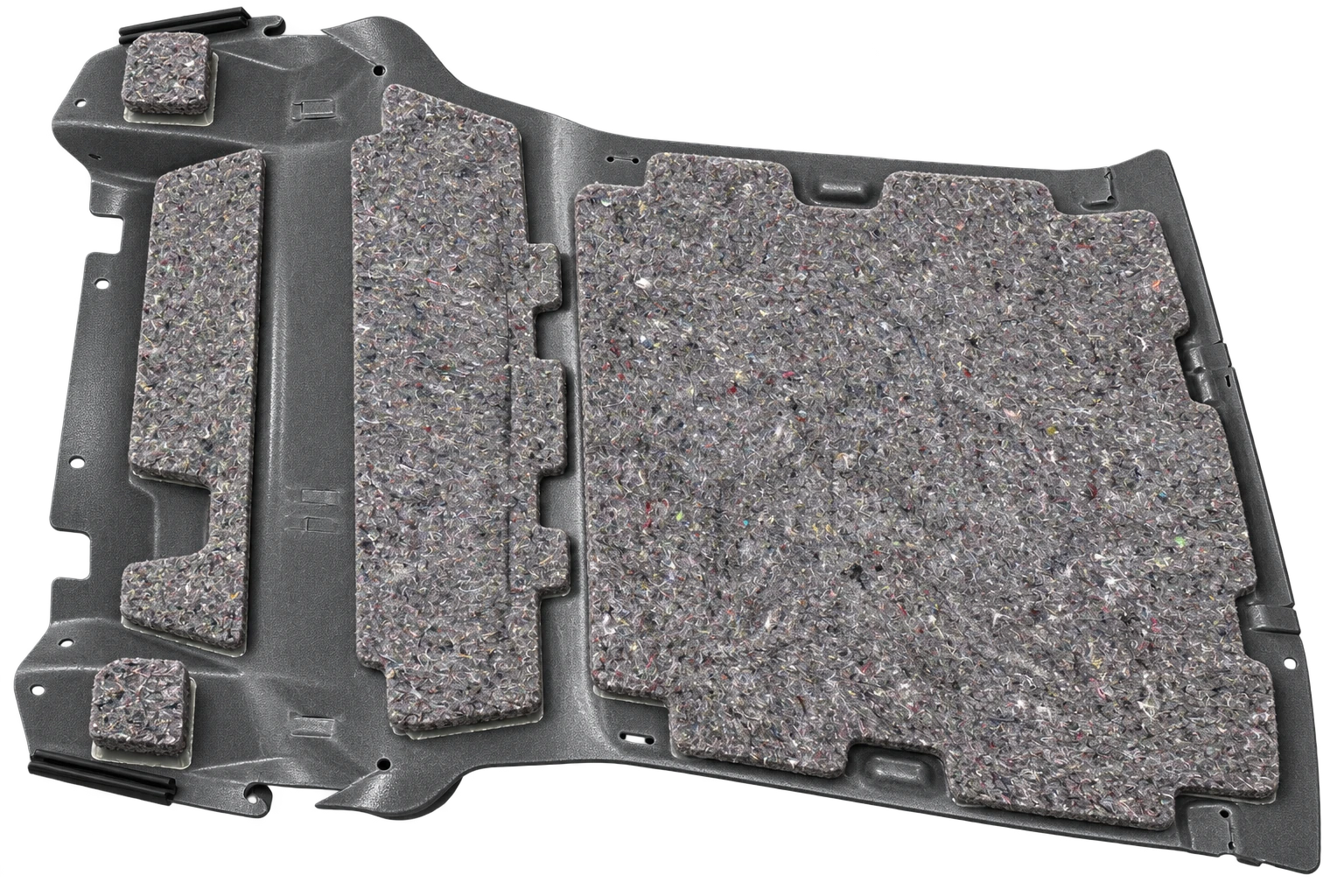 Large contoured interior liner with several bonded grey acoustic felt zones shown in a three-dimensional view