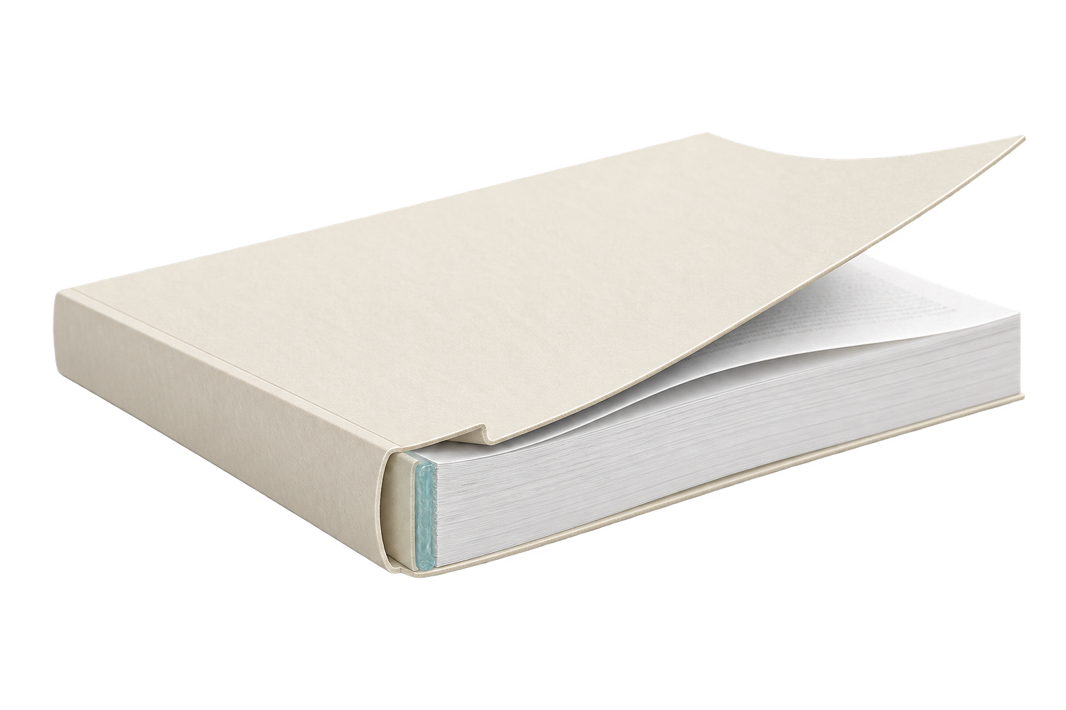 Book cutaway showing the page block, spine adhesive and cover