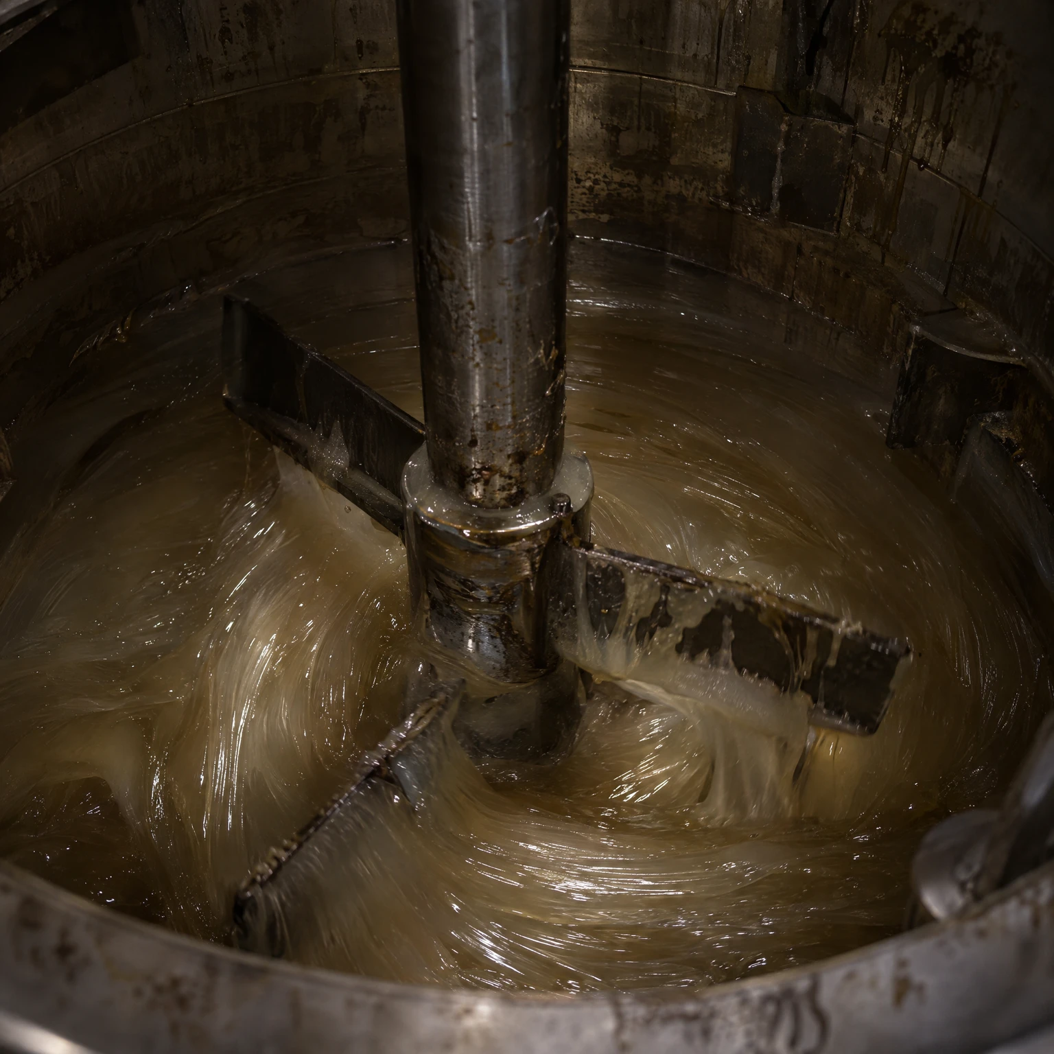 Close-up of an industrial mixer stirring adhesive