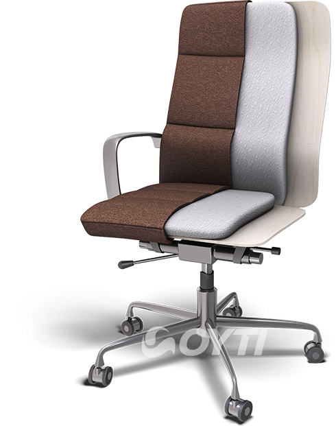 Three-dimensional cutaway of an upholstered office chair
