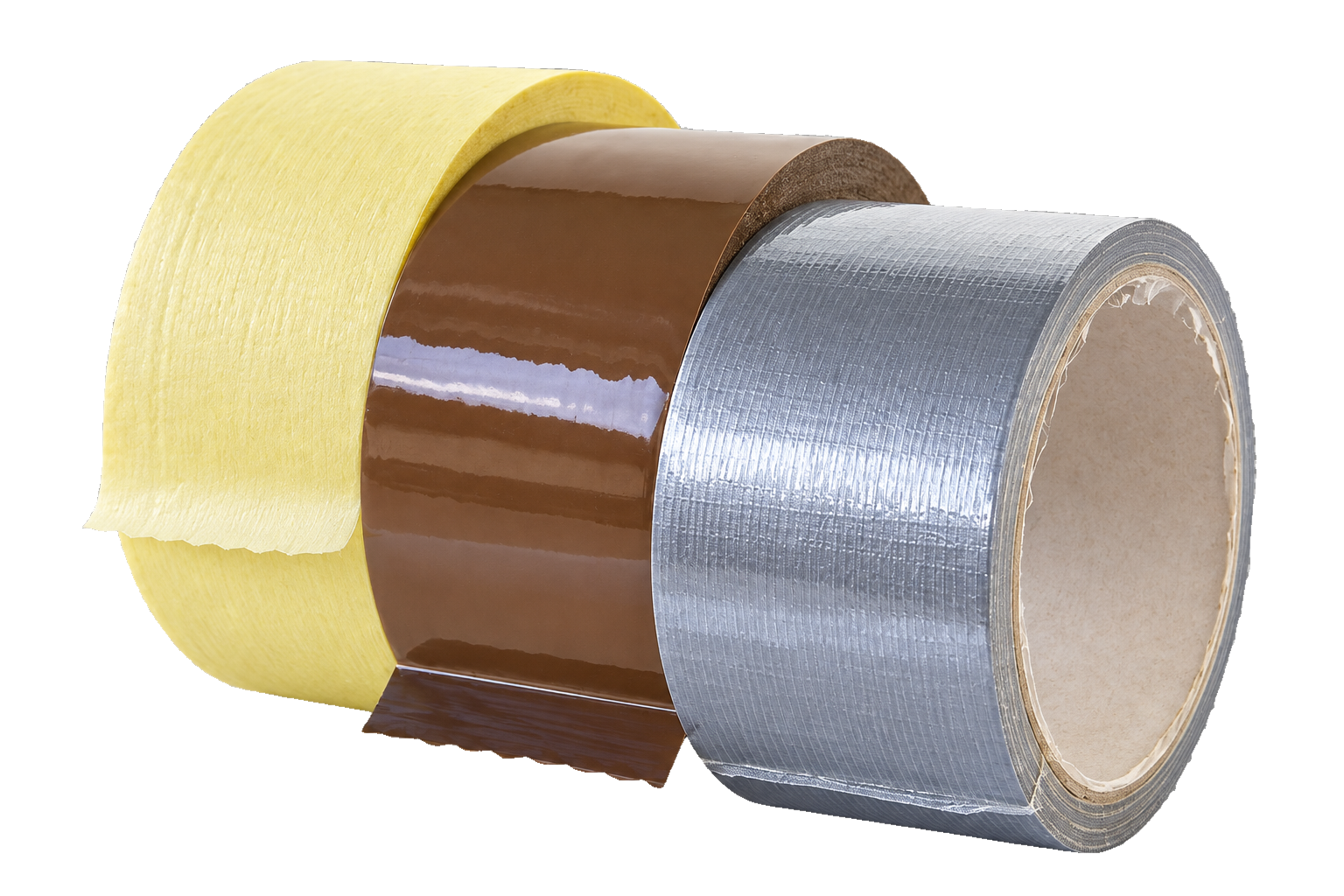 Three-dimensional adhesive tape and label rolls with exposed backing and release layers